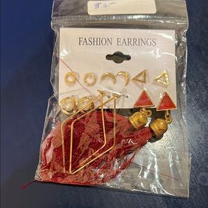 Gold and Red Fashion Earrings Set